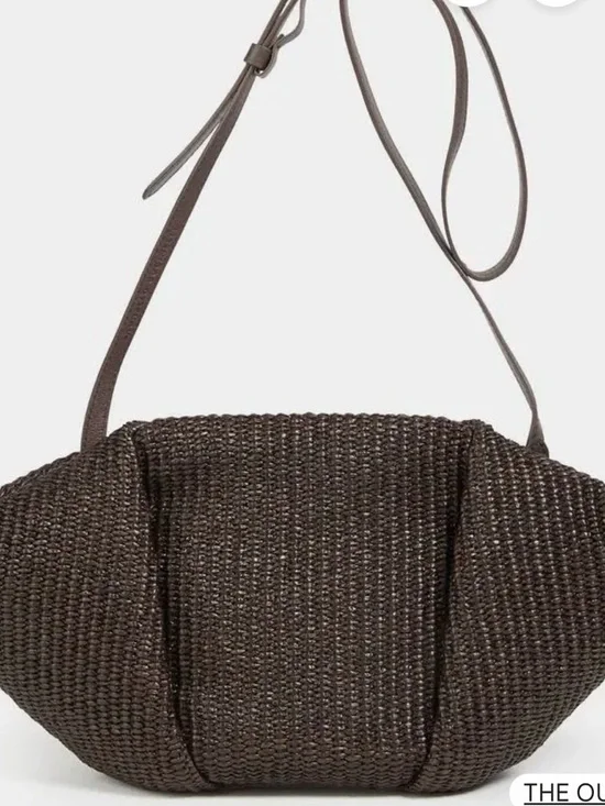 BRUNELLO CUCCINELLI- Brown Pleated Faux Straw Shoulder Bag - Picture 7 of 7